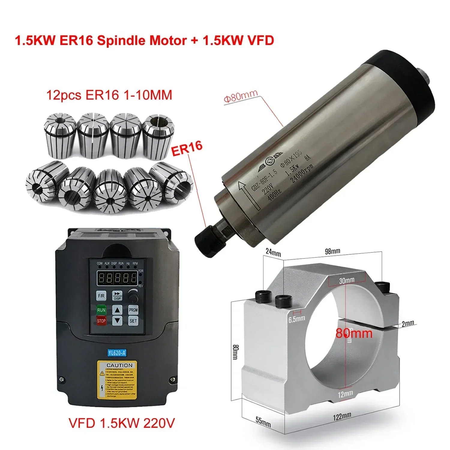 Er20 Collet Chuck Spindle Motor 220V - Zestaw silnika wrzeciona CNC chłodzonego powietrzem