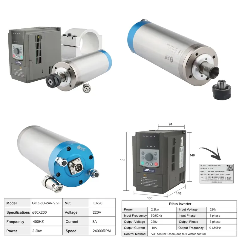 2.2Kw Water Cooled Spindle Kit Vfd - 2026Chiny*Fabryka* ER20 2.2kW Wodą Chłodzony Zestaw